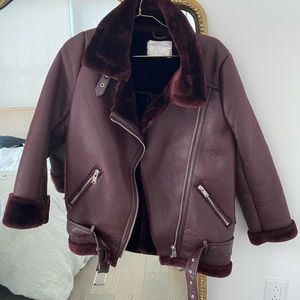 Zara oversized biker faux leather jacket/coat